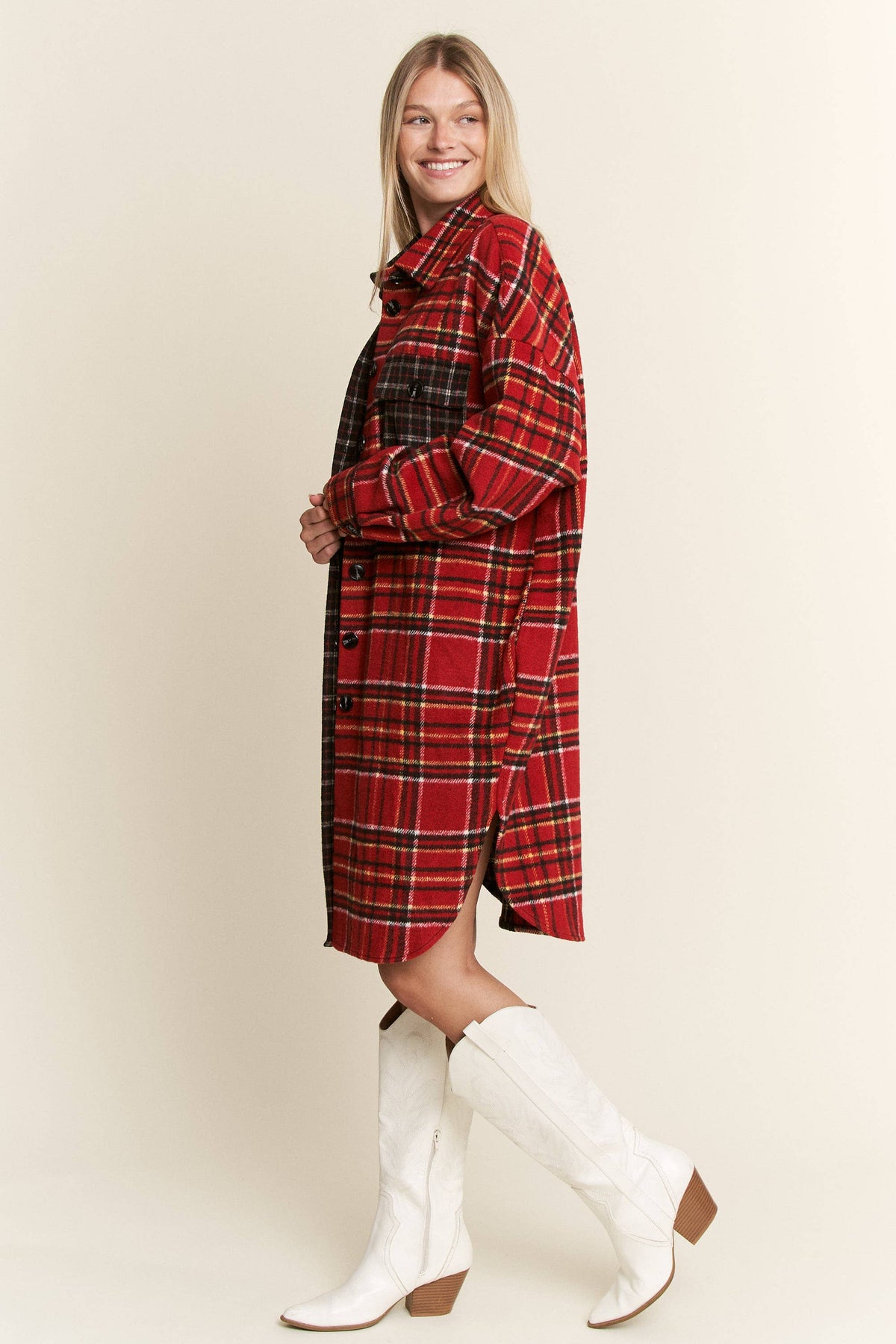 PLUS SIZE OPPOSITES ATTRACT FLANNEL JACKET: BLACK/RED / 1X/2XL