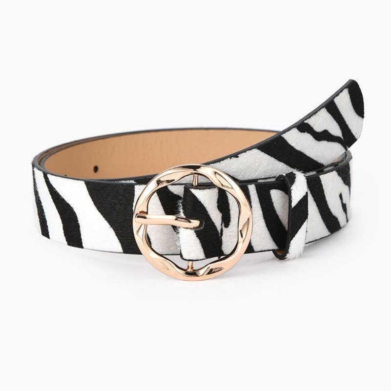 TEXTURED ANGLED OVAL SHAPED BUCKLE | 40BT659: ZEBRA