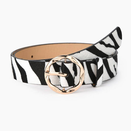 TEXTURED ANGLED OVAL SHAPED BUCKLE | 40BT659: ZEBRA