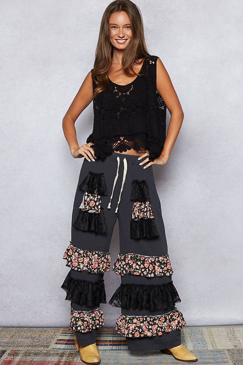 Black Swan Crochet Ruffle Embroidered Crop Top One Size Fits a Small to XL (2-16)