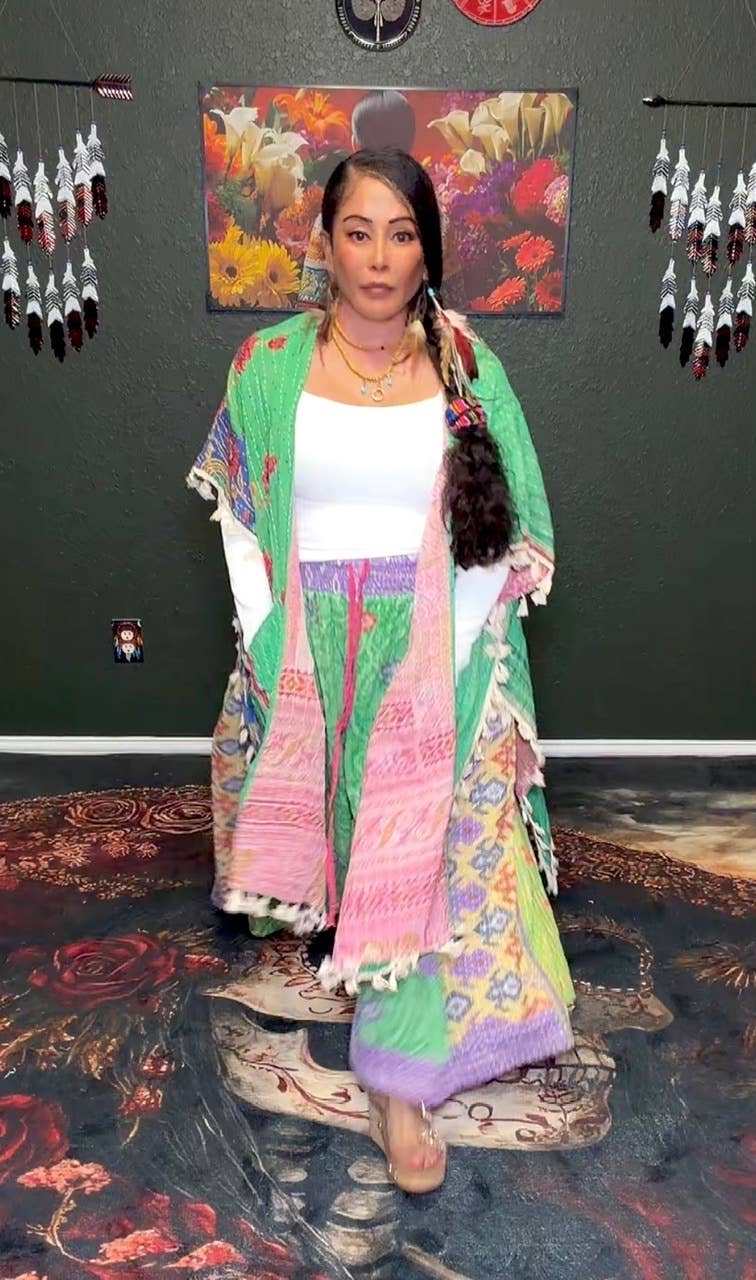 Short Sleeve Willow Fringe Kantha Kimono 1000-07