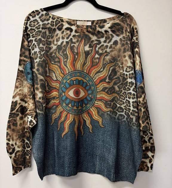 VI633 Leopard Sun Eye Printed Sweater