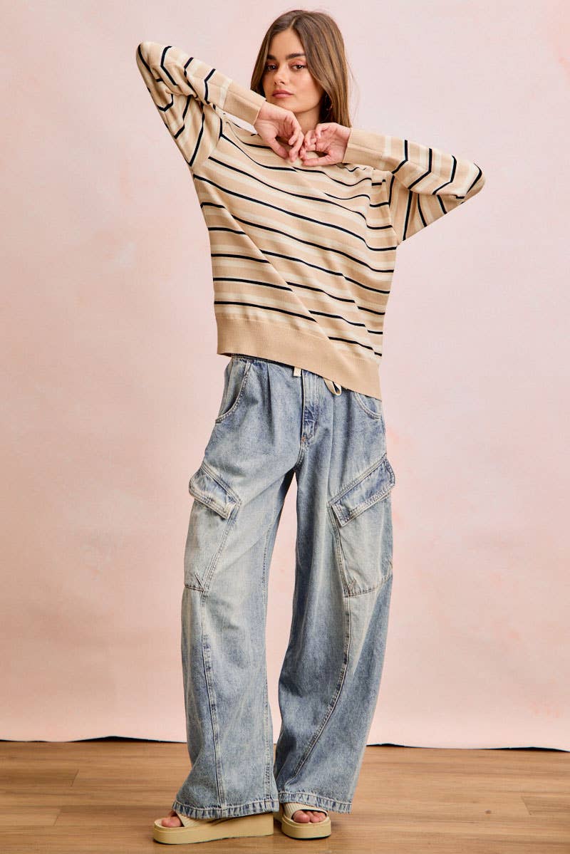 BAGGY BARREL DENIM PANTS WITH CARGO POCKETS: DENIM