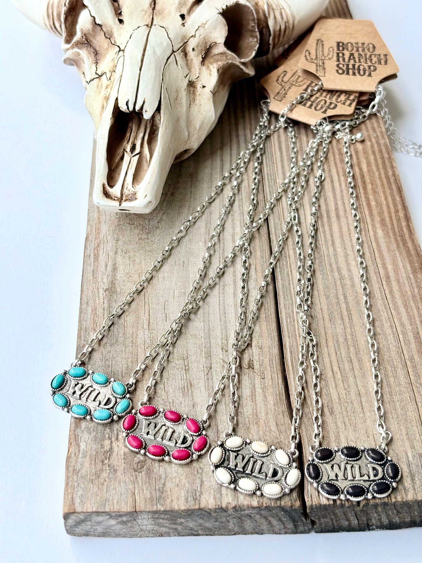 Western WILD Stone Pendant Necklace: White