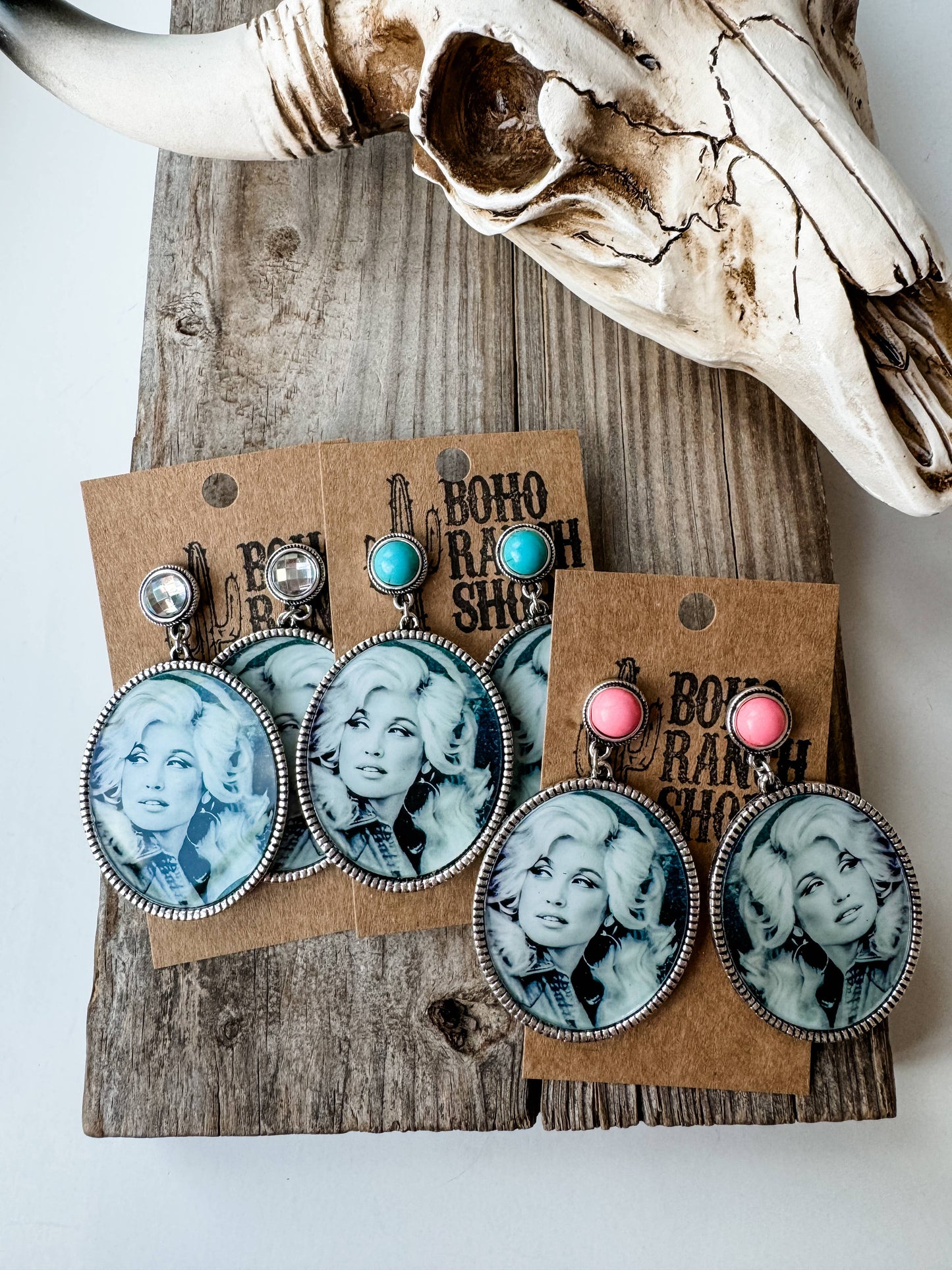 Western Queen Dolly Printed Dangle Earrings: CLEAR