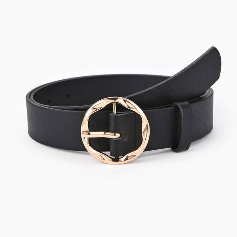 TEXTURED ANGLED OVAL SHAPED BUCKLE | 40BT659: Black
