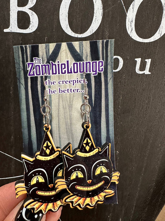 Johanna Parker Blact Cat Hat Earrings: Hanging hooks