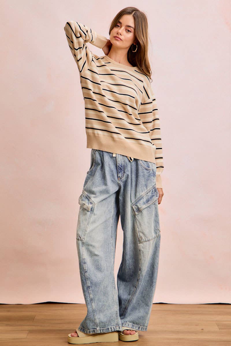BAGGY BARREL DENIM PANTS WITH CARGO POCKETS: DENIM