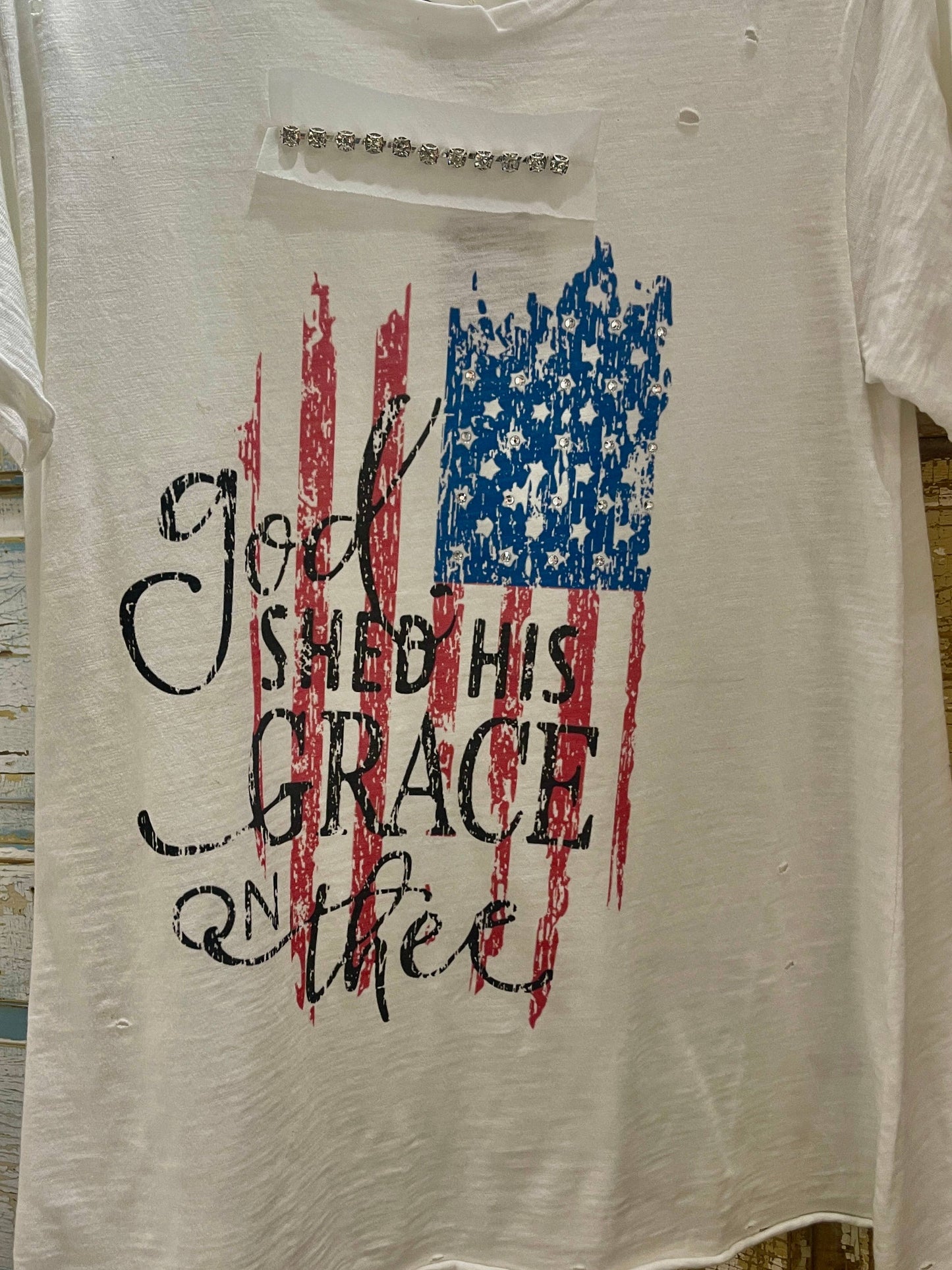 God Shed His Grace on Thee Tattered Tee: Lxl