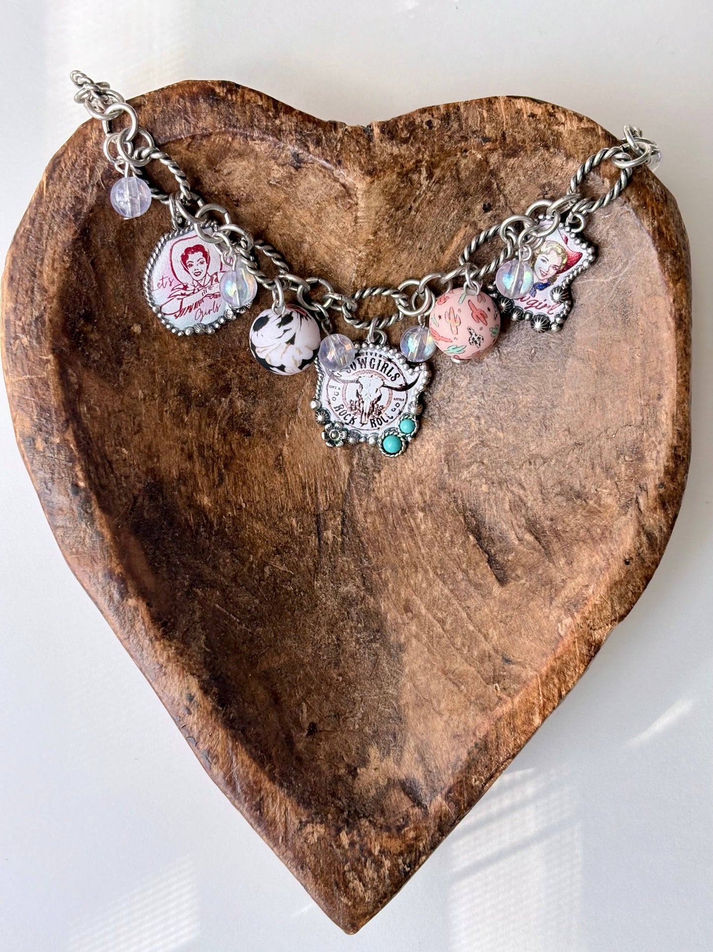 Western Style Multi Charm w/ Turquoise Stone Bracelet: Wild West
