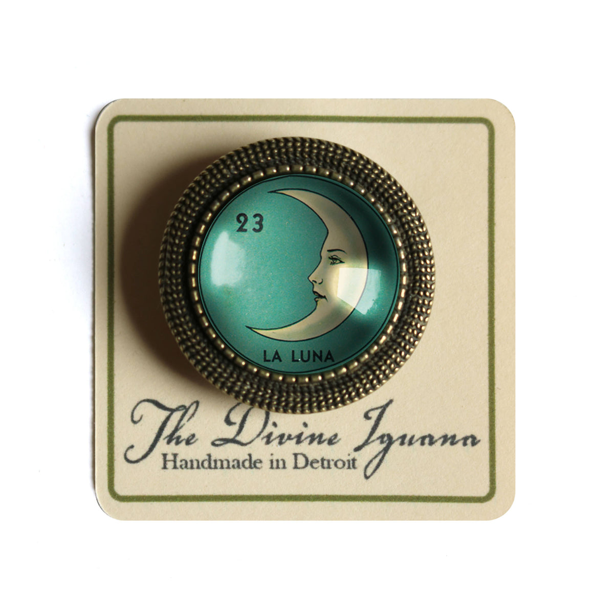 Loteria La Luna Crescent Moon Glass Cabochon Brooch