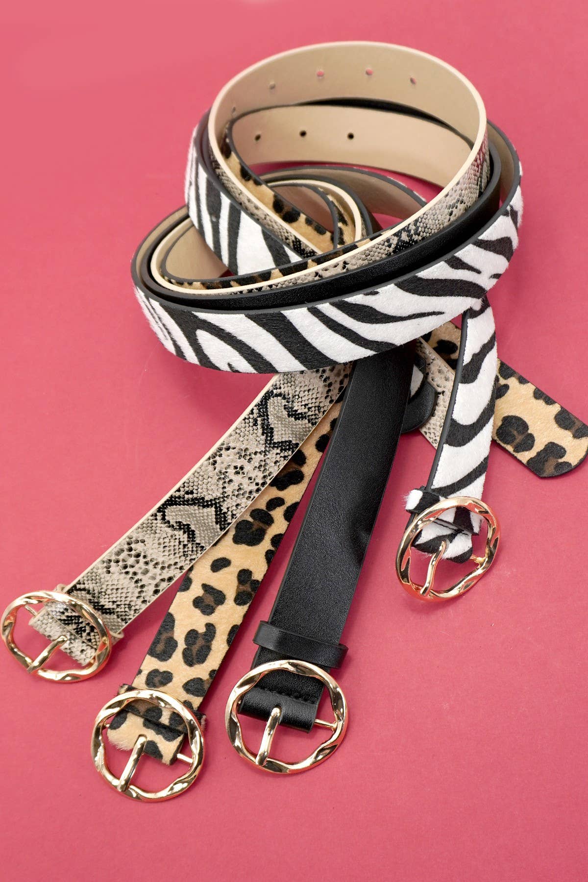 TEXTURED ANGLED OVAL SHAPED BUCKLE | 40BT659: LEOPARD