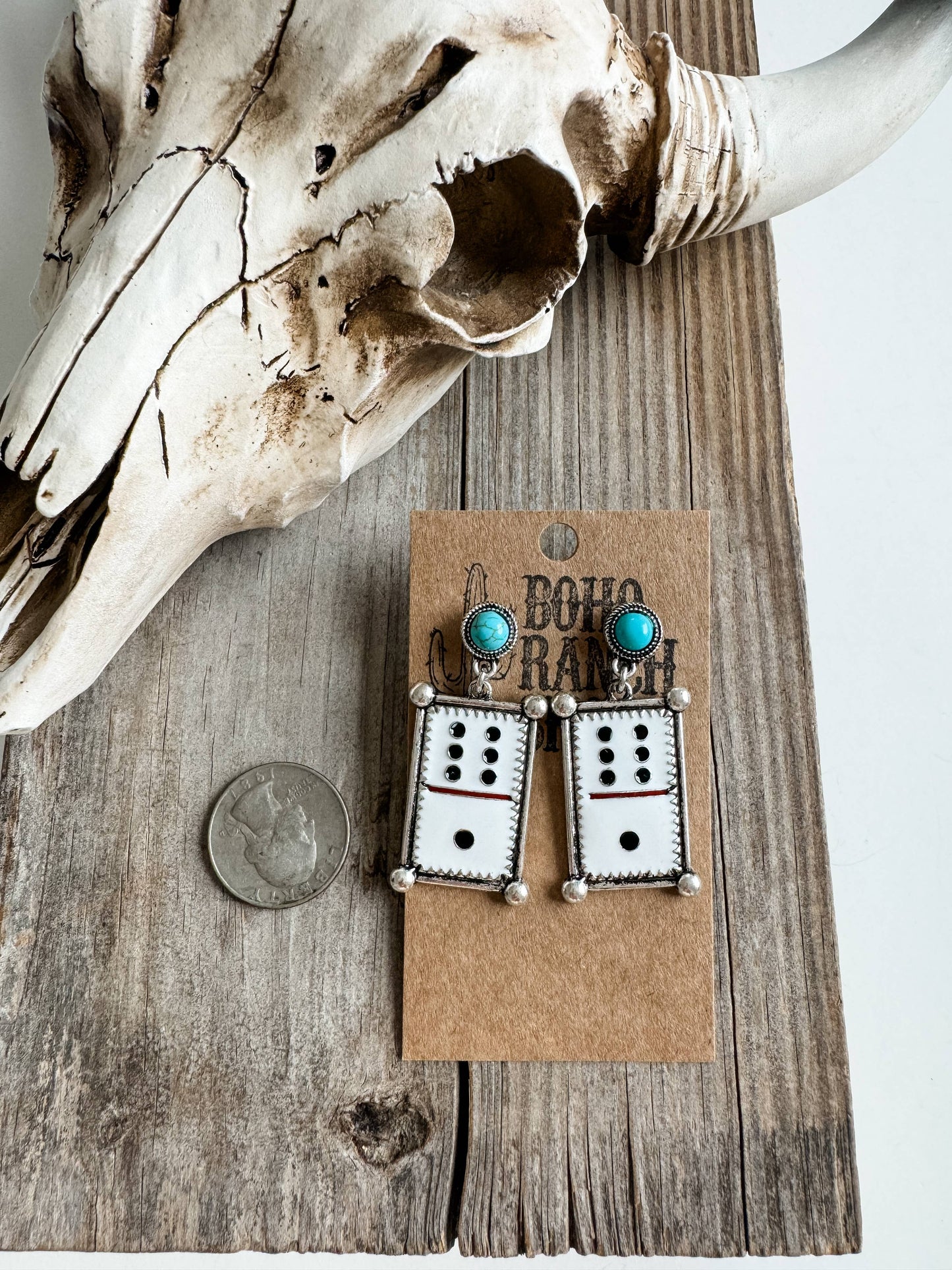 Western Dice Enamel Dangle Post Earring: CLEAR