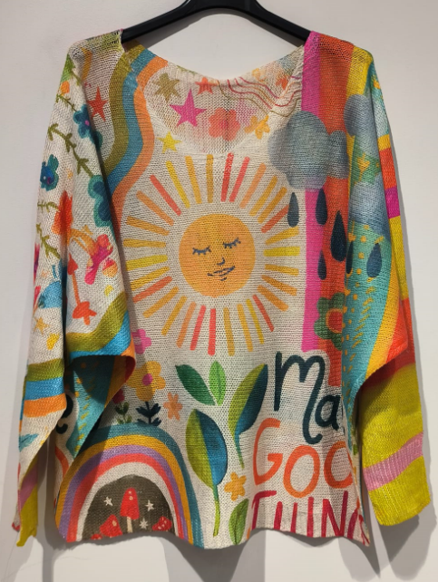 VI247 Yellow Sunshine V-Neck Knit Printed Sweater LOOWIE