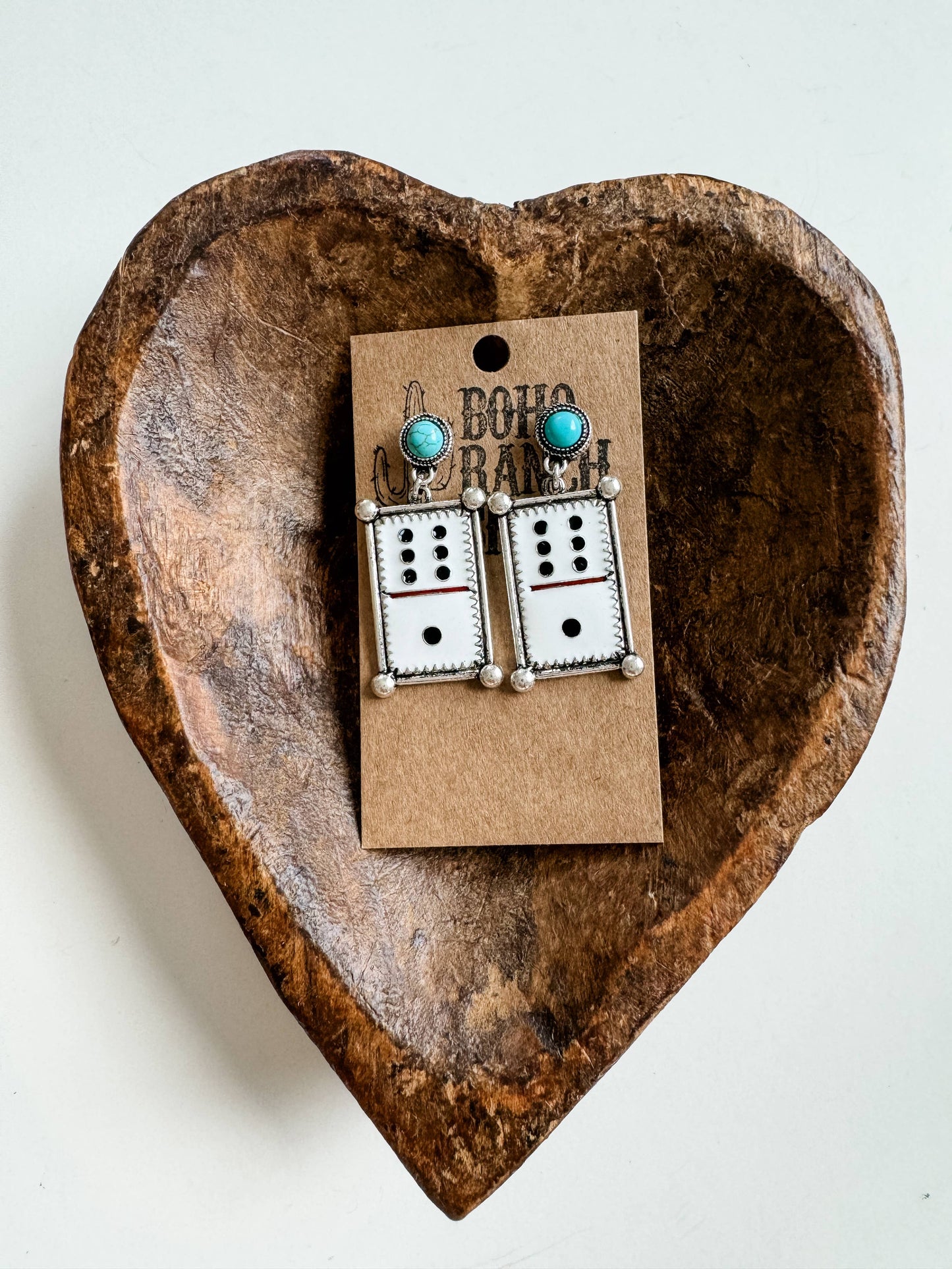 Western Dice Enamel Dangle Post Earring: TURQUOISE