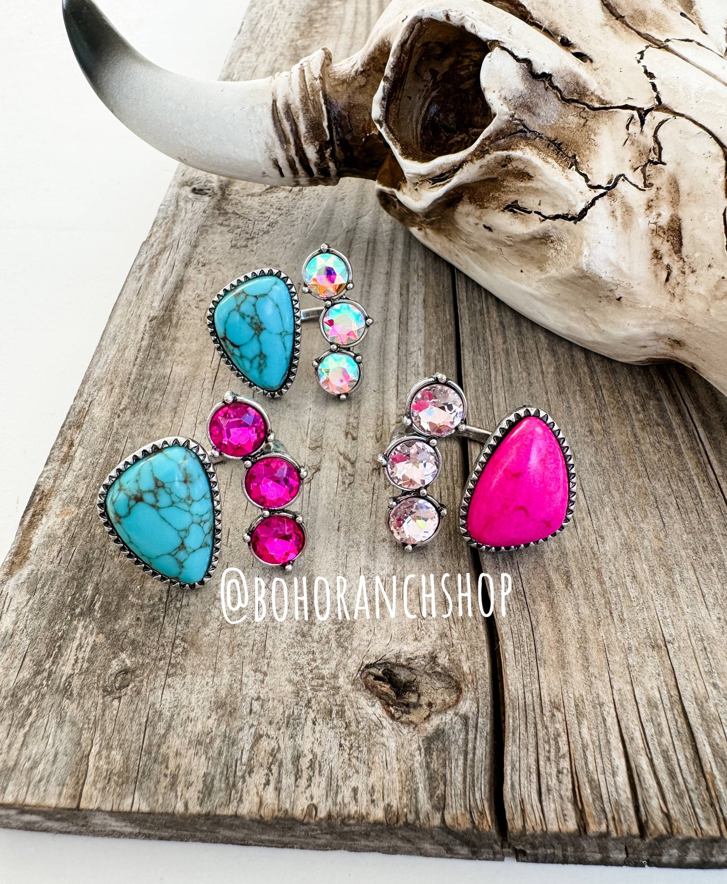 Glass Bling Stone Cuff Ring - Iridescent: TURQUOISE + AB CLEAR STONE