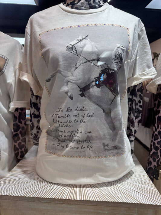 Dolly's To Do List Cream Graphic Tee: With Crystals / Direct to Garment / Large