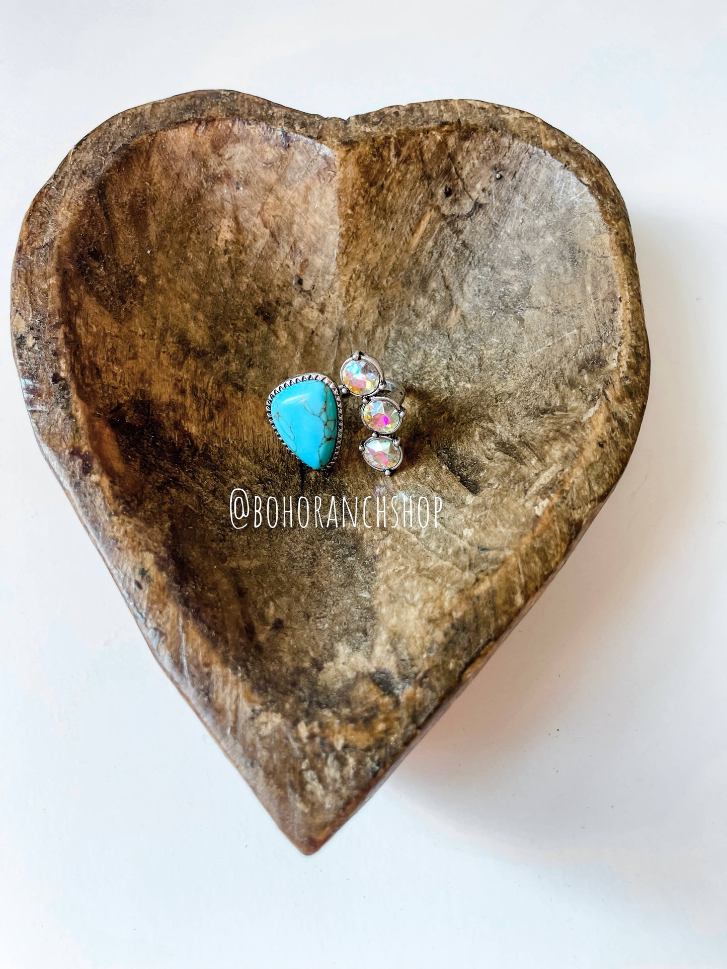 Glass Bling Stone Cuff Ring - Iridescent: TURQUOISE + AB CLEAR STONE
