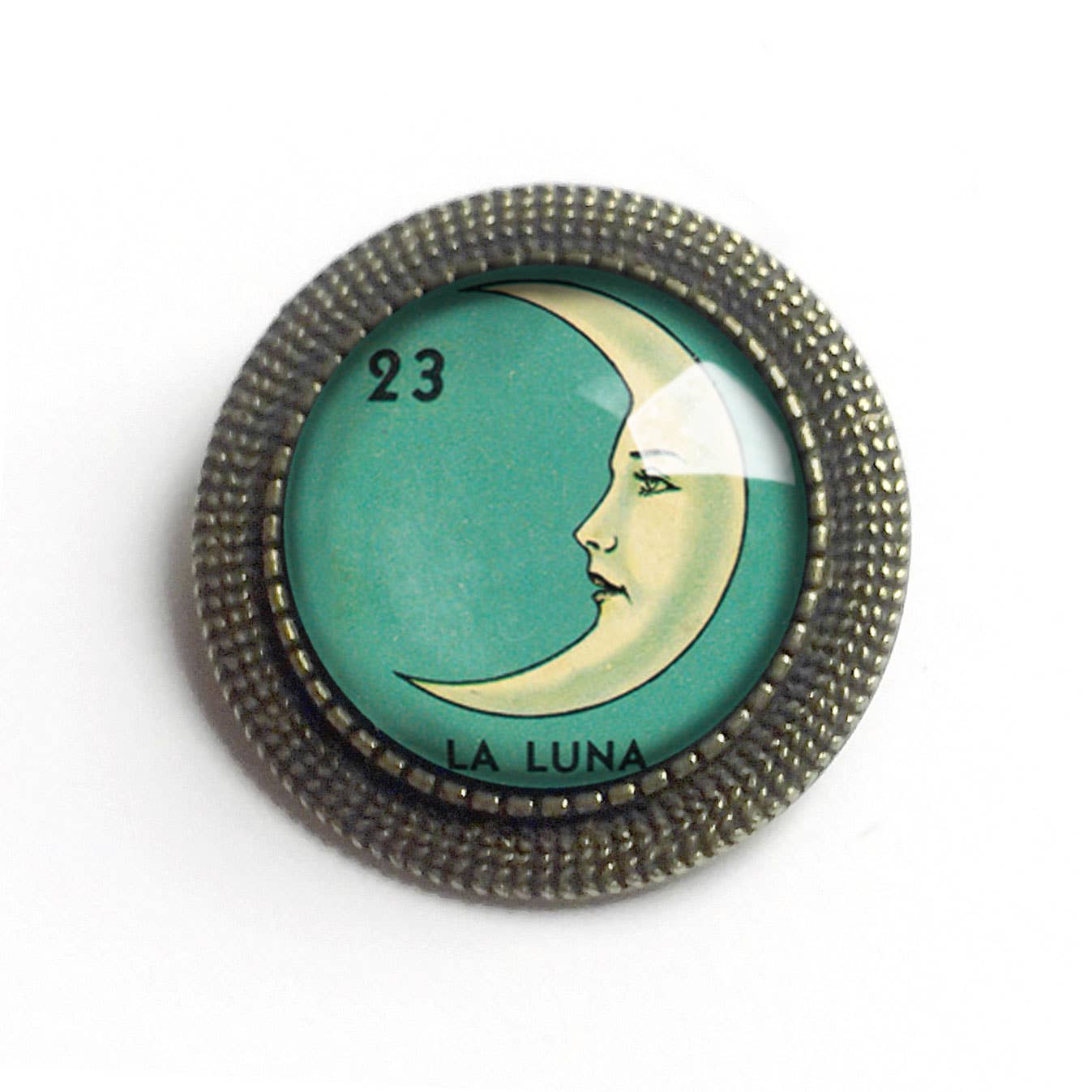 Loteria La Luna Crescent Moon Glass Cabochon Brooch