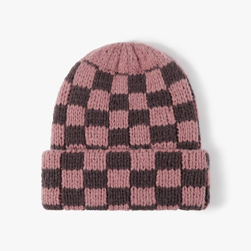 CHECKER SOFT PLUSH BEANIE HAT | 40BN917: Pink