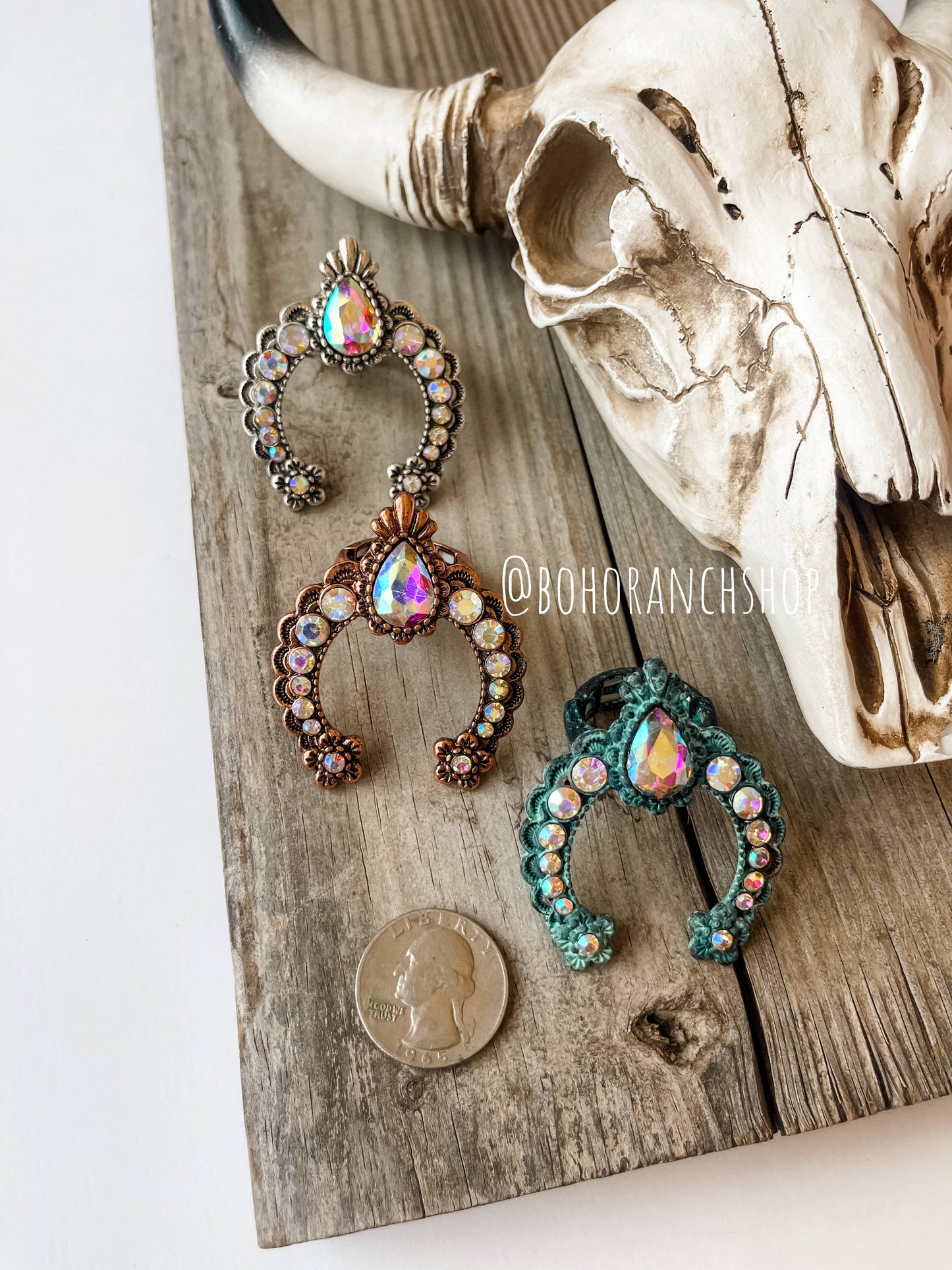 Western Squash Blossom Concho Ring: PATINA TURQUOISE
