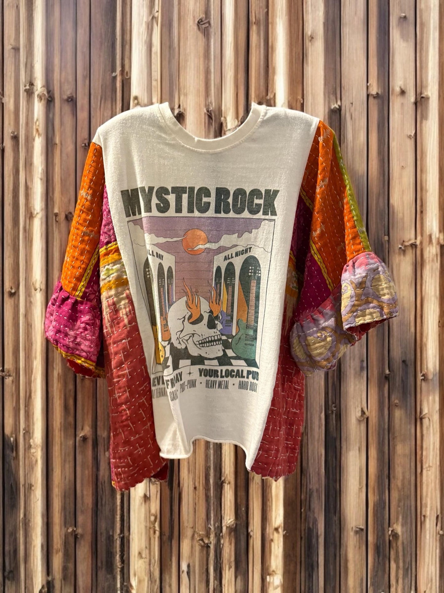 Mystic Rock Upcycled Kantha Flare Sleeve Top Small to XXL