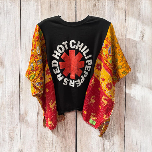 Red Hot Chili Peppers Upcycled Vintage Kantha Upcycled Tee Fits Small to XXL