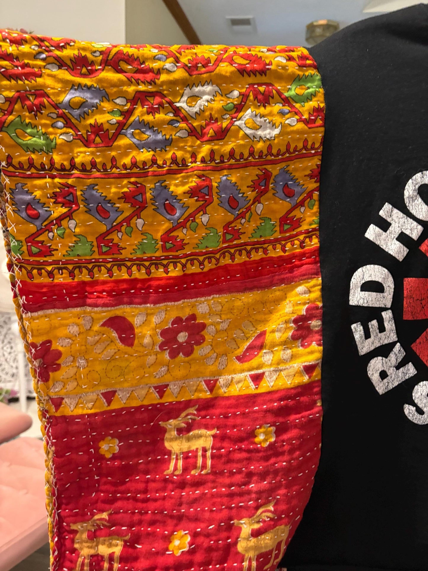 Red Hot Chili Peppers Upcycled Vintage Kantha Upcycled Tee Fits Small to XXL