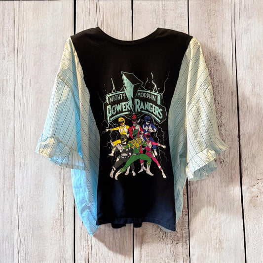 Power Rangers Upcycled Drop Shoulder Tee  Fits Small to 3X OVERSIZED
