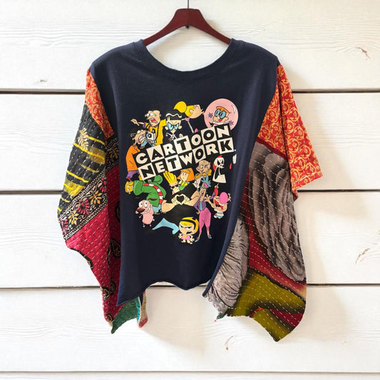 Cartoon Network Upcycled Vintage Kantha Upcycled Tee Fits Small to XXL Super Oversized