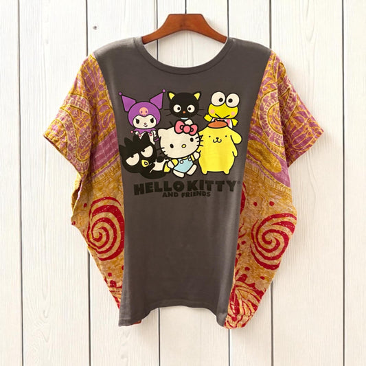 Hello Kitty Upcycled Vintage Kantha Upcycled Tee One Size Fits a Small to XL