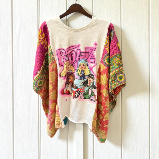 Bratz Upcycled Vintage Kantha Poncho One Size Fits Most