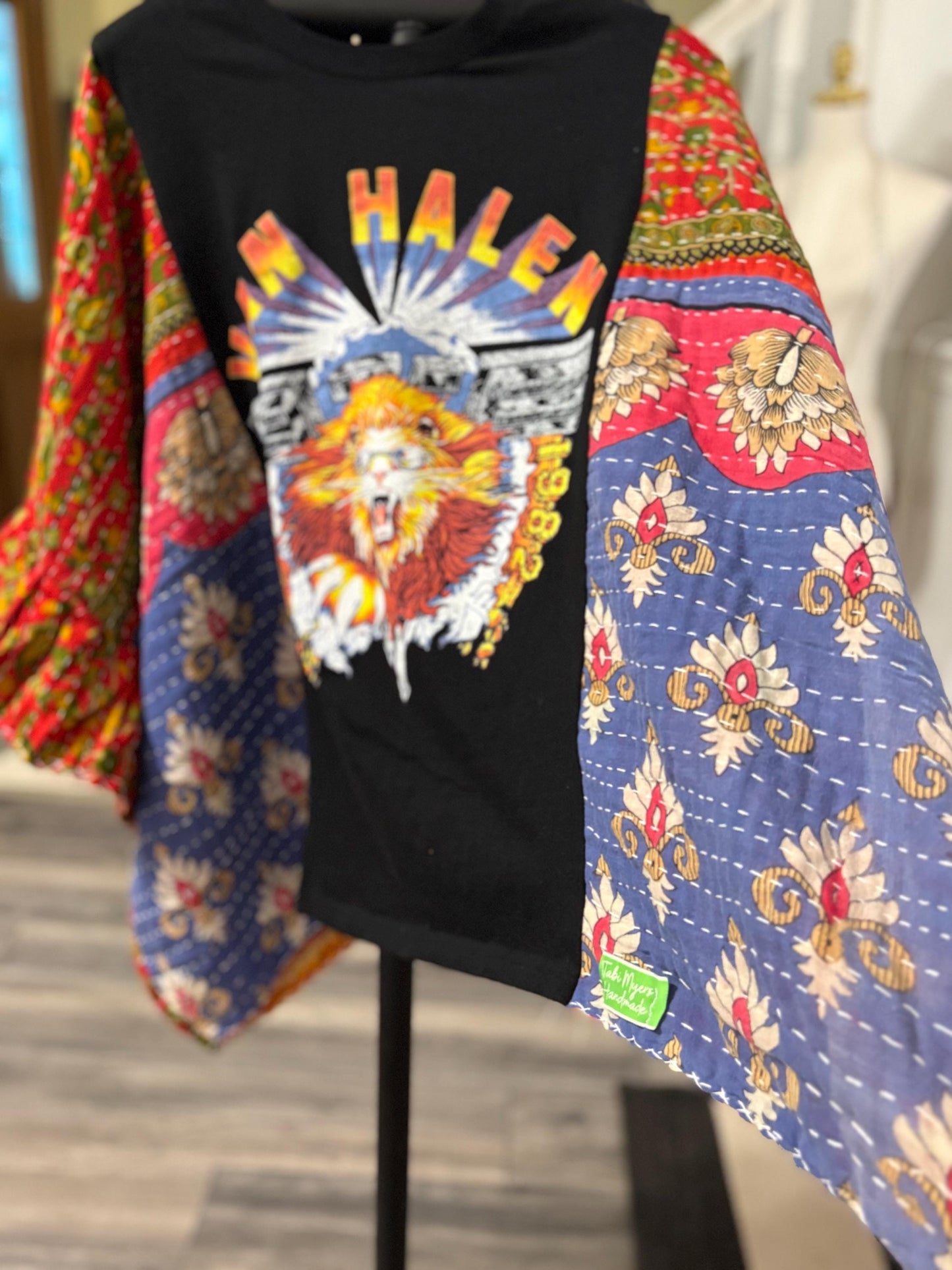 Van Halen  Upcycled Kantha Flare Sleeve  Fits a Small to XXL Super Oversized