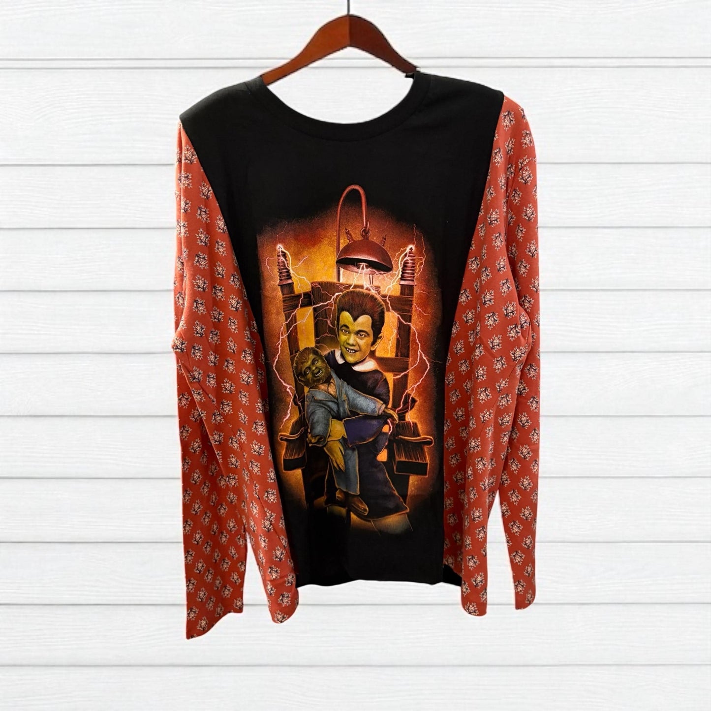 Eddie Munster Upcycled Drop Shoulder Long Sleeve Tee Fits a Small to XL